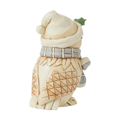 Enesco Jim Shore Heartwood Creek White Woodland Owl Wearing a Hat and Scarf Miniature Figurine- Stone Resin Hand Painted Crafted Collectible Mini Figurines Christmas Home Decor Statue, 4.72 Inch