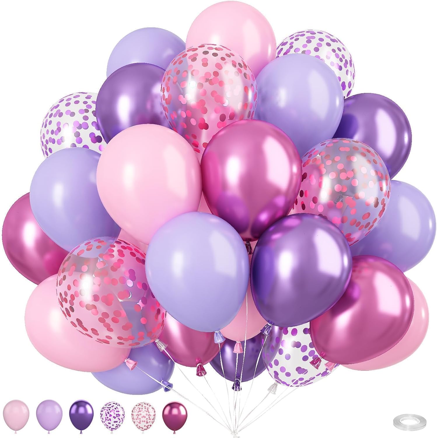 Regine Switzerland 50PCS 12-Inch Metallic Pink & Purple Confetti Balloons - Perfect for Party Decorations
