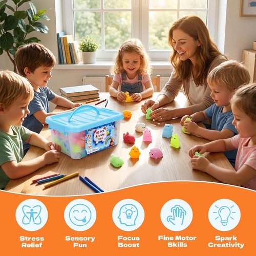Mochi Squishy Fidget Toys by 110 Pack - Soft Stress Relief & Ideal Party Favors for Kids