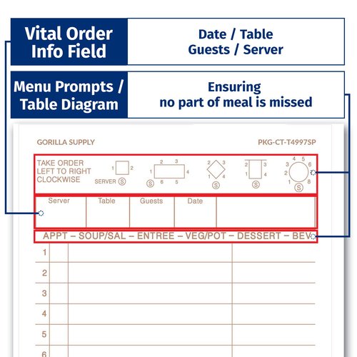 [1500] Gorilla Supply Guest Check 4.25" x 8.5" 2-Part Carbonless Perforated Loose Server Order Checks with 15 Lines, Tan, 1500 (6 Pack, 250 Sets/Pack)