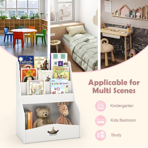Costzon Kids Bookshelf and Toy Storage, 3-Tier Toddler Bookshelf with Large Storage Cubby, Toy Storage Organizers for Kids Room, Nursery, Playroom, Classroom (White)