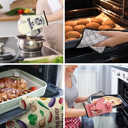 DYJYBMY Time to Make The Biscuits Funny Cat Oven Mitts and Pot Holder Set, Cute Kitchen Gadgets for Women Cat Lover, Housewarming Gifts for Hostess Cat Mom, Bake Lover Gifts for Mom Wife Sister BFF