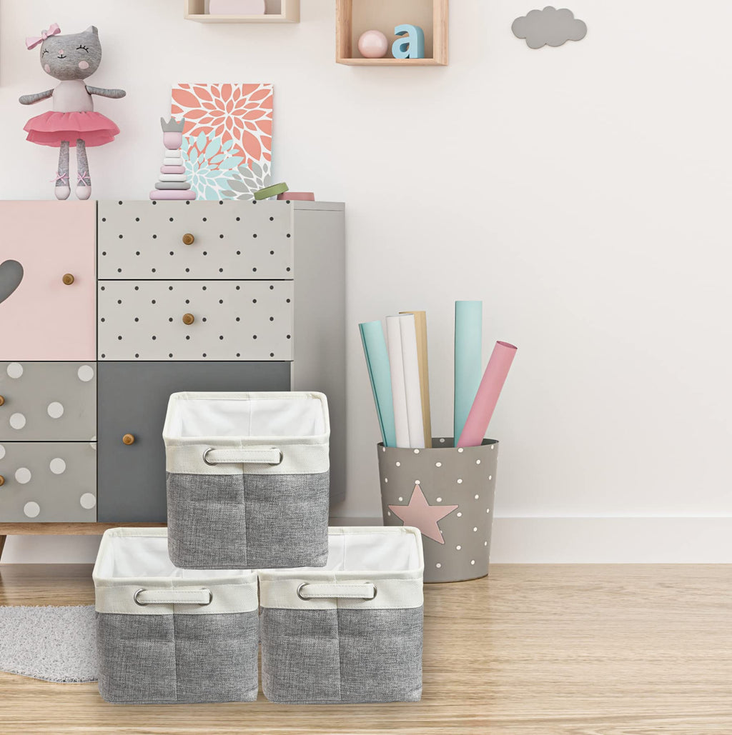 Simple Houseware Large Fabric Storage Bin, 14.4" x 10" with Handles, 3-Pack, Foldable Organizer for Closet and Shelf, Gray
