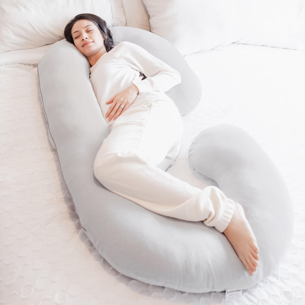 Regalo C Shaped Pregnancy Pillow for Sleeping, Full Body Maternity Pillow with Removable Cover, Support for Back, Belly, Hips & Legs, Body Pillow for Side Sleepers, Gray