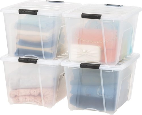 IRIS USA 54 Qt Stackable Plastic Storage Bins - BPA-Free, Durable Lids, Clear Organizing Solution | 4 Pack