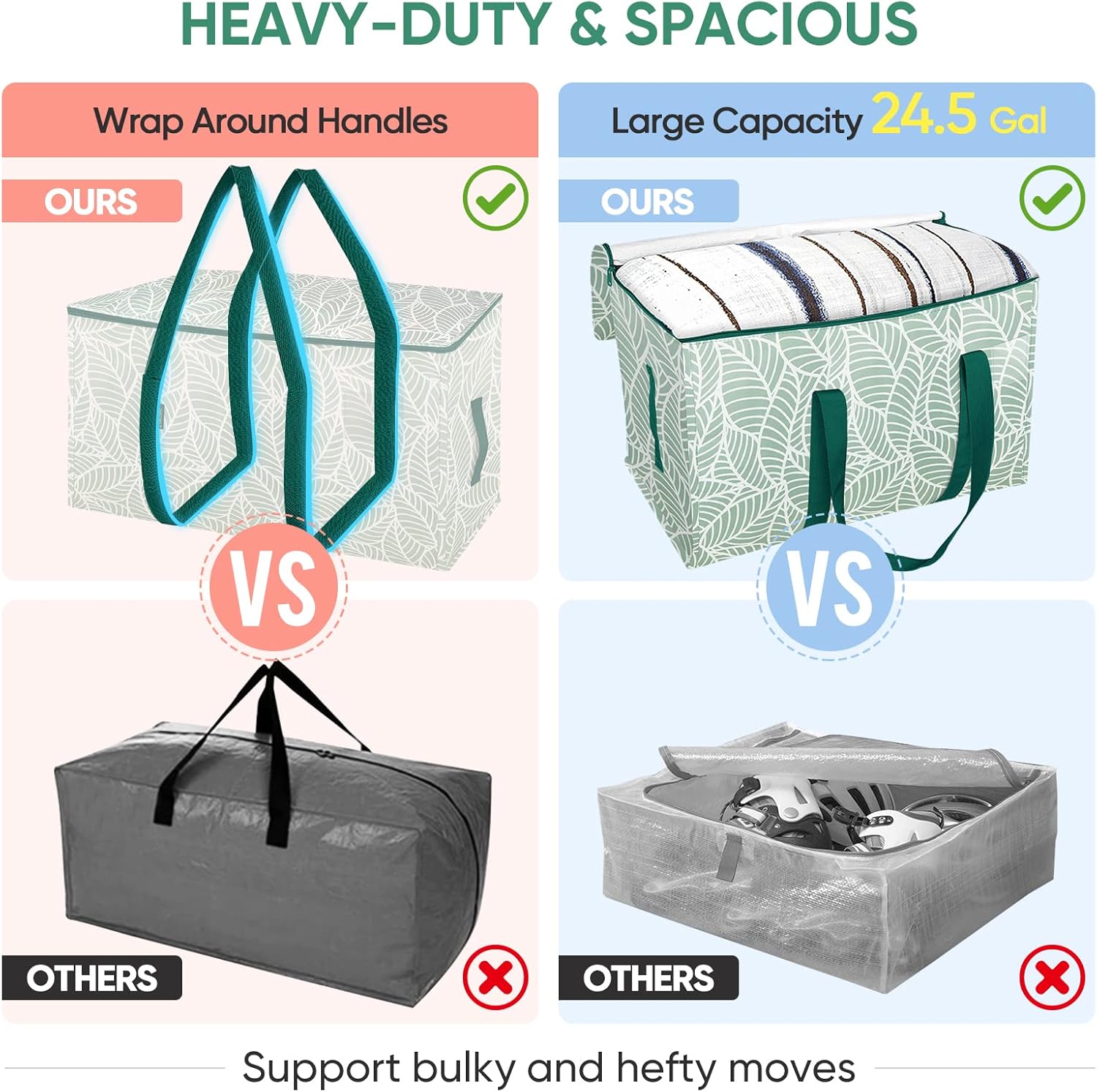 BALEINE Oversized Moving Bags - Heavy-Duty Storage Totes with Reinforced Handles | 2-Pack Antique Foliage