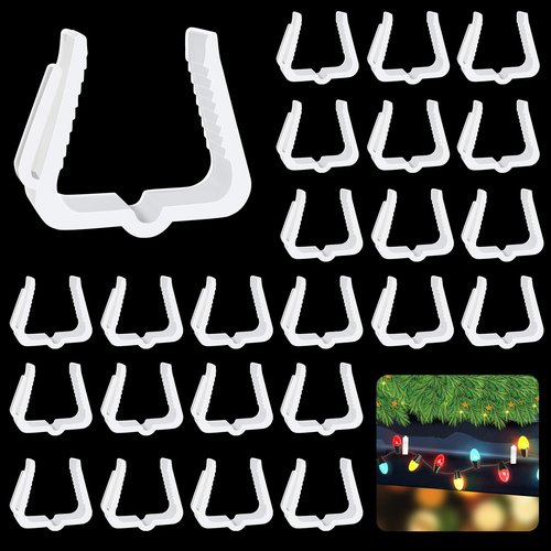 Christmas Light Hanger Clips for Fascia Board, Deck Banister, Roof Gutter, Fence, Eave Decoration - Plastic Holiday Clips (50 PCS, 1 5/8")