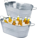 2 PCS 15.3 x 9 x 6 inches Silver Metal Galvanized Tub with Handles, 3 Gallon Galvanized Beverage Tubs for Parties, Large Metal Drink Ice Buckets for Beer, Wine, Cocktails & Outdoor Events