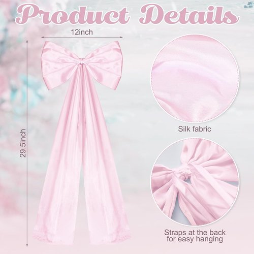 Knitgrip Large Wedding Pew Bows - Elegant Satin Ribbon Aisle Decorations | Pink, 12 Pcs, 12 x 29.5 Inch
