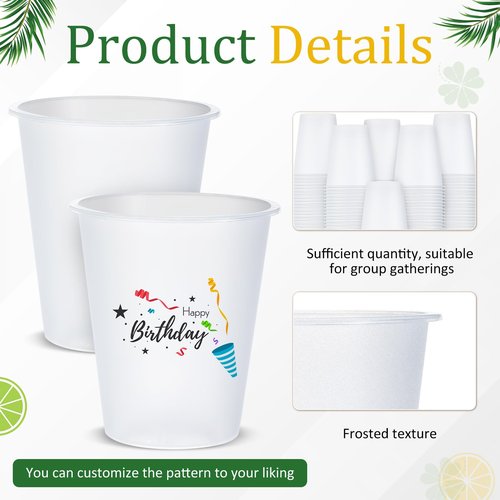 Jingmore 300 Pcs 12 oz Clear Frosted Plastic Cups Bulk for Wedding Stadium Blank Plastic Drinking Frosted Cups Disposable Party Tumblers for Wedding Painting Stadium Events Marketing (White)
