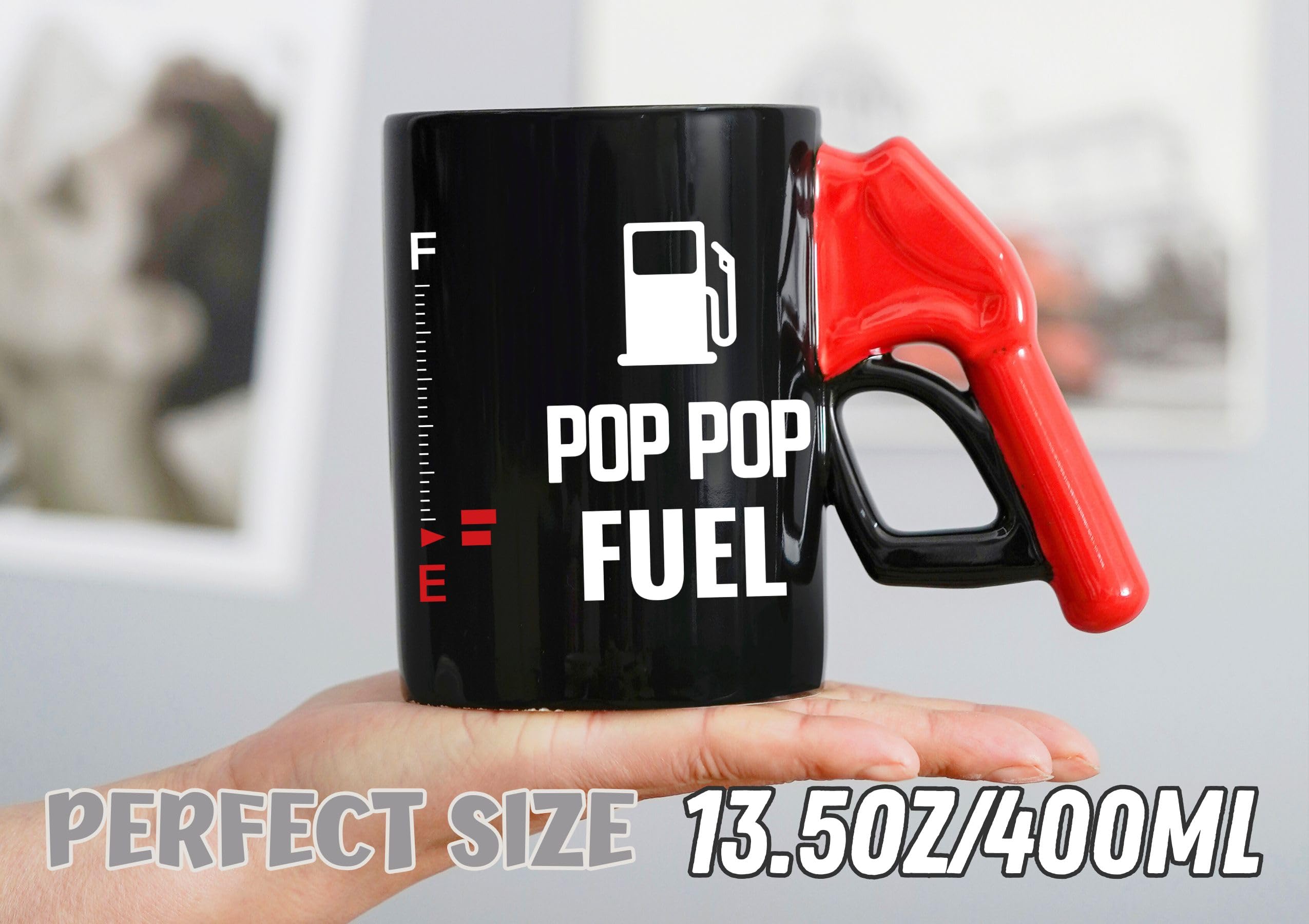 Onebttl Pop Pop Gifts, Poppop Fuel Color Changing Coffee Mug with Fueling Nozzle Handle, Gifts for Grandpa, 13.5oz/400ml Funny Ceramic Mug for Christmas, Father's Day