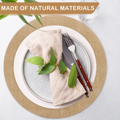 120 PCS Round Burlap Placemats 11.8 Inch Jute Rustic Place Mats Fall Reusable Table Mats Heat Resistant Round Table Mats Farmhouse Placemats Rustic Table Decorations for Dinner Holiday Supplies
