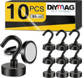 DIYMAG Magnetic Garage Hooks - Heavy Duty 85lbs Capacity | 10 Pack for Classroom, Kitchen, and Wall Mount - Black