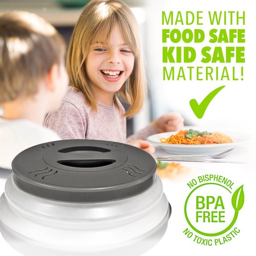HOVER COVER 2 PACK Magnetic Microwave Splatter Cover with High Power, Strongest Magnetic Grip, Collapsible 12-Inch BPA-Free Food Lid, Vented Plate Guard, Dishwasher Safe, Space-Saving Storage - Gray