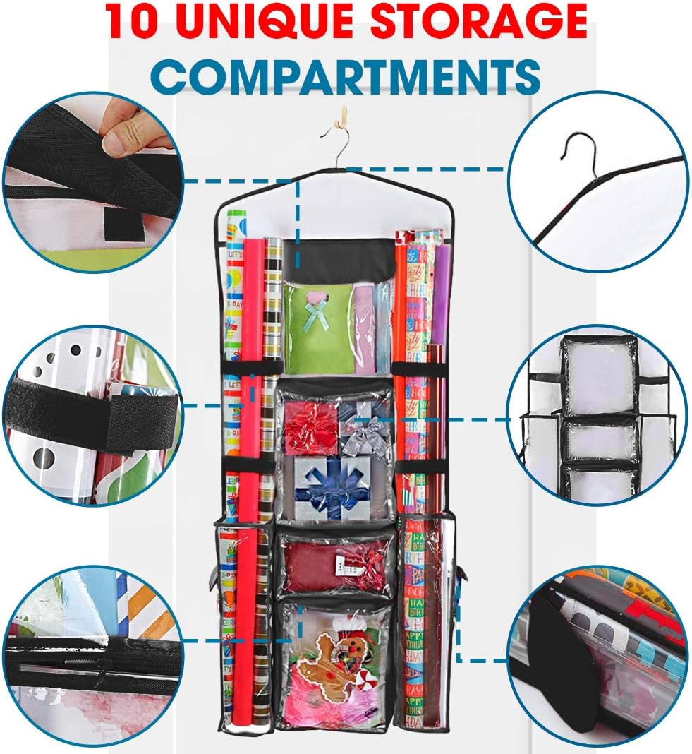 ProPik Gift Wrap Organizer - Double-Sided Storage for Wrapping Paper & Accessories | 40”x17” (Black)