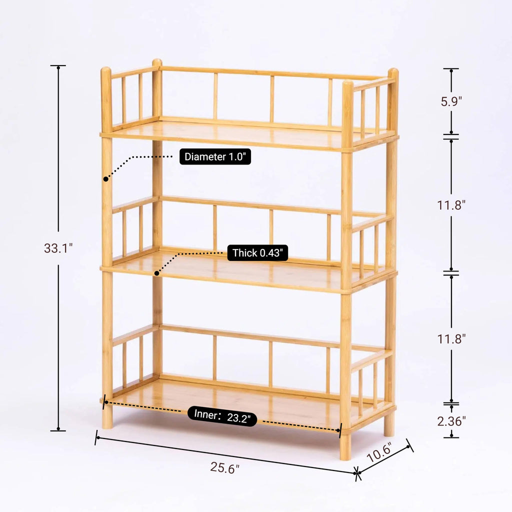 GOGOGO 2-Tier Expandable Bamboo Bookshelf - 150LBS Heavy-Duty, Tool-Free Assembly, Multifunctional Storage for Bathroom/Kitchen/Office Holder Plant Flower Stand (1, Natural, 3-Tier Short)