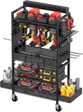CCCEI Garage Power Tools Organizer Cart - Rolling Tool Storage with Charging Station | Black, Floor Standing