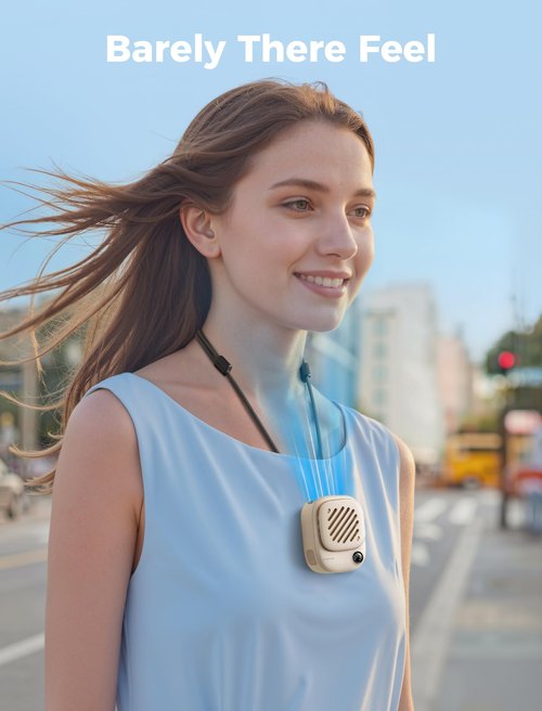Aecooly Mini Portable Neck Fan, Mighty Hands Free Fan, Magnetic Fit Click 01 USB Rechargeable [10H Max Cooling Time], Personal Battery Powered, Pocket for Travel, Summer, Gifts for Women -Beige