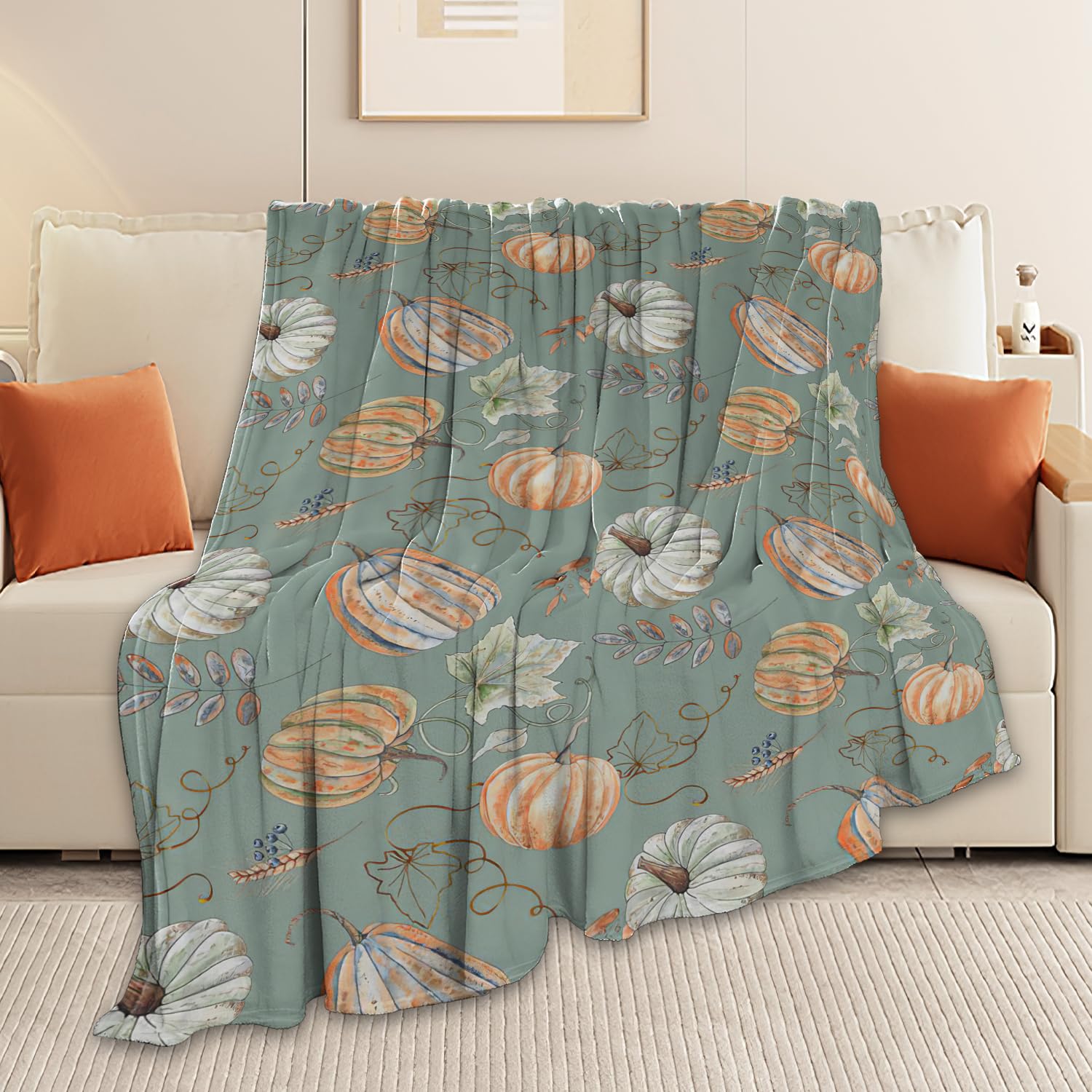 Fall Throw Blanket Fall Decor Autumn Pumpkin Leaves Flannel Fleece Blanket Gifts for Girls Boys Farmhouse Super Warm Soft Cozy Plush Lightweight Seasonal Bedding Blanket for Couch Kids Adult 50"X40"
