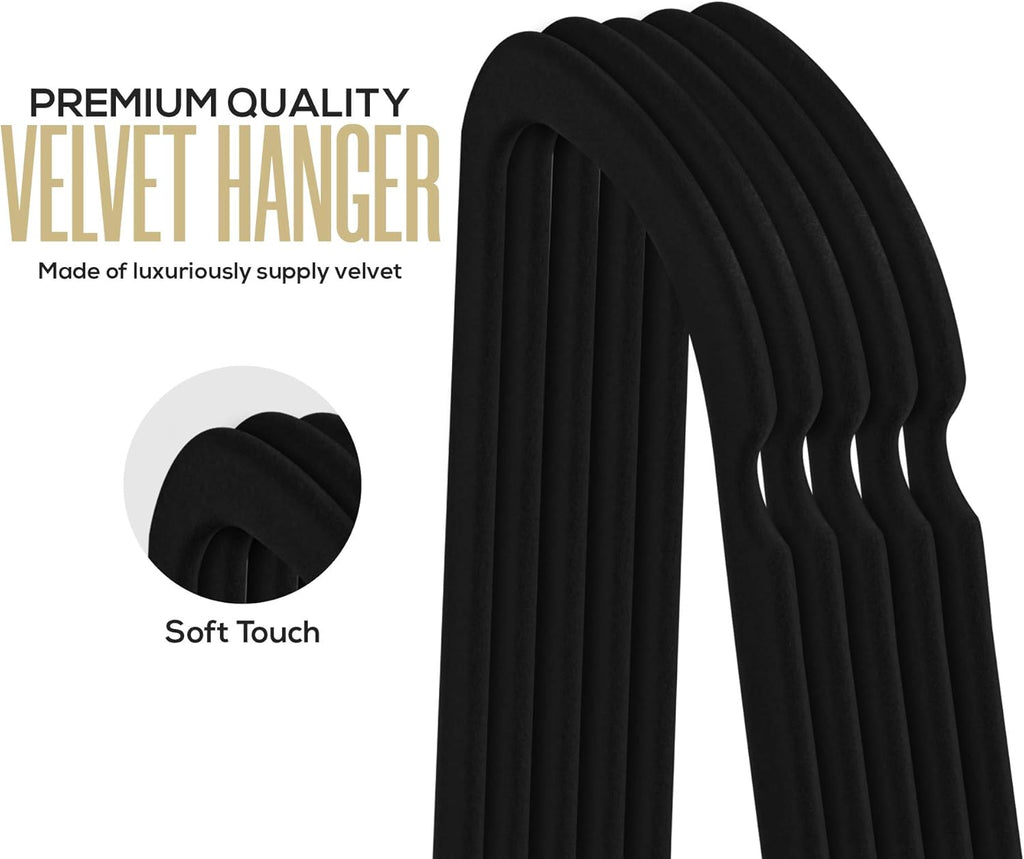 Utopia Home Velvet Hangers - Premium Non-Slip Slim Clothes & Coat Hangers, 100 Pack, Black
