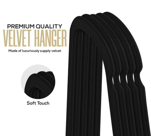 Utopia Home Premium Velvet Hangers 50 Pack - Non-Slip Clothes Hanger with Tie Bar - Black Hangers with 360 Degree Rotatable Hook - Heavy Duty Coat Hanger