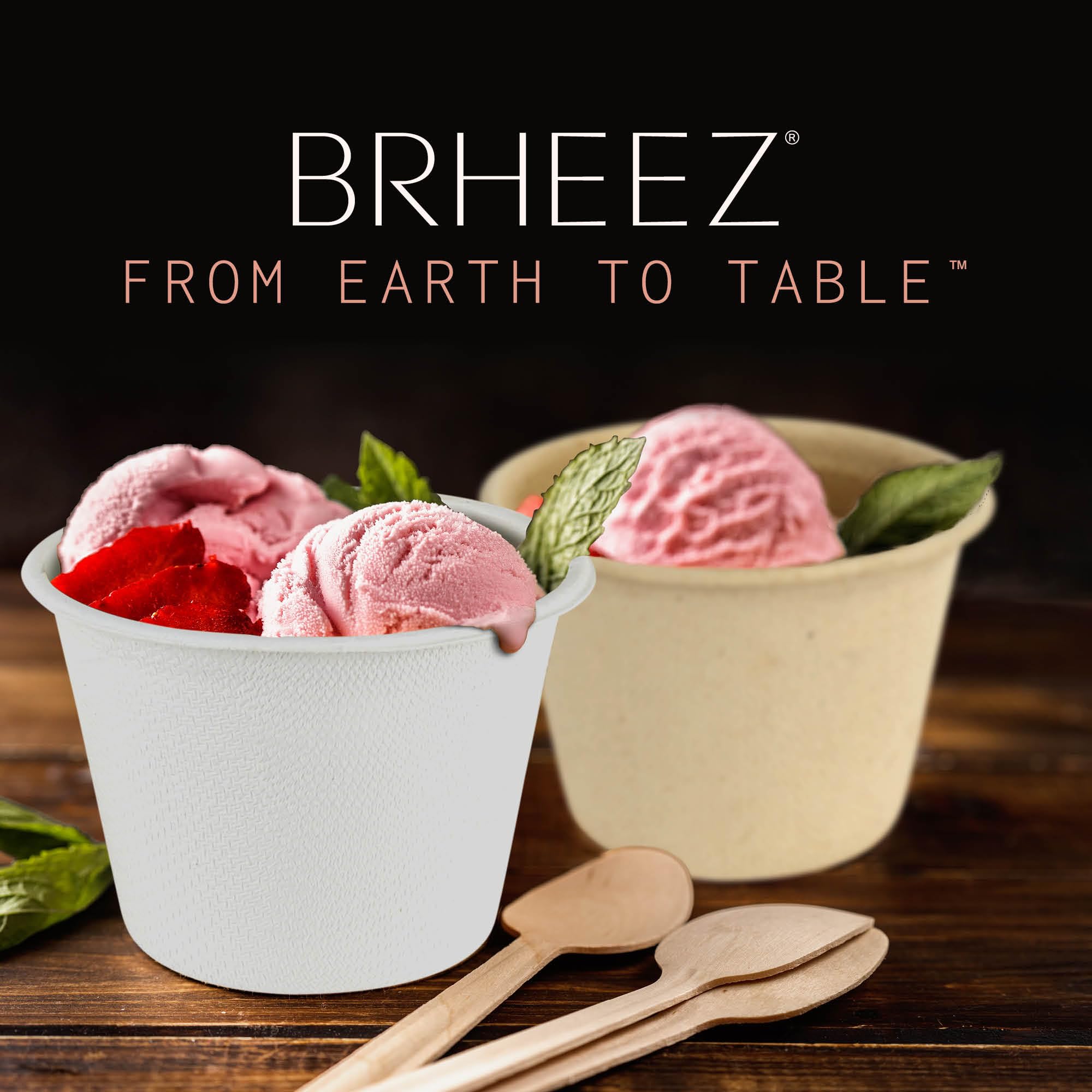 brheez 4 oz - Pack of 100 Disposable Bagasse Fiber Souffle Cups , 100% Natural Biodegradable & Compostable , Perfect for Condiments Small Portion & Samples Eco Friendly Paper Alternative - White