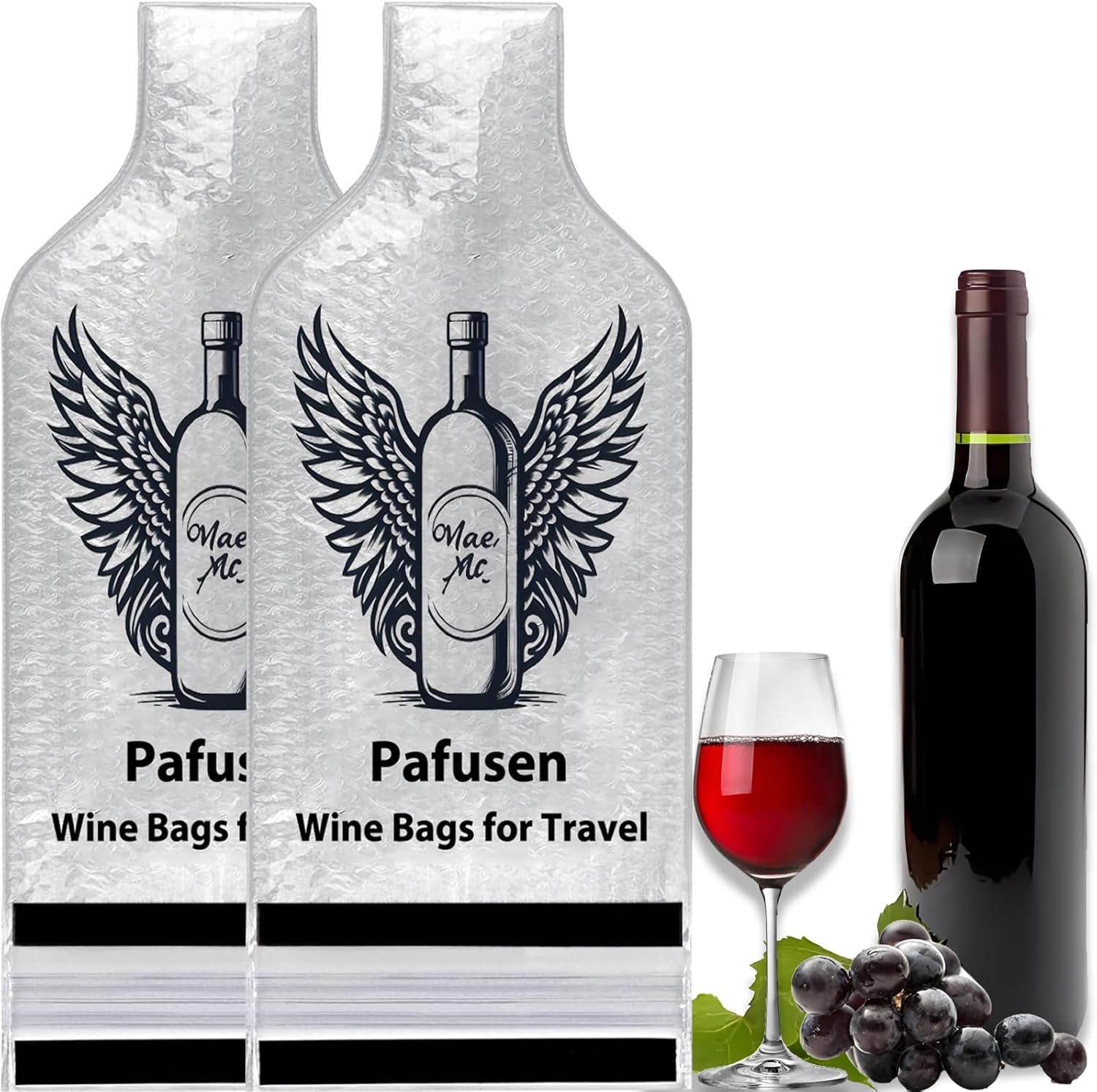 Pafusen 2 Set Wine Bags for Travel, Reusable Wine Bottle Travel Protector Bags, Leak Proof Protective Bottle Bags Sleeves Airplane Cruise Car, Wine Bottles Protector Sleeve