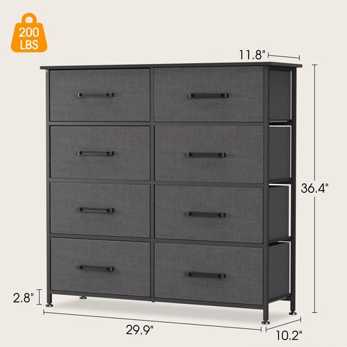 FDW 8-Drawer Fabric Dresser - Stylish Grey Storage Tower with Metal Frame & Wooden Top for Bedroom & Closet