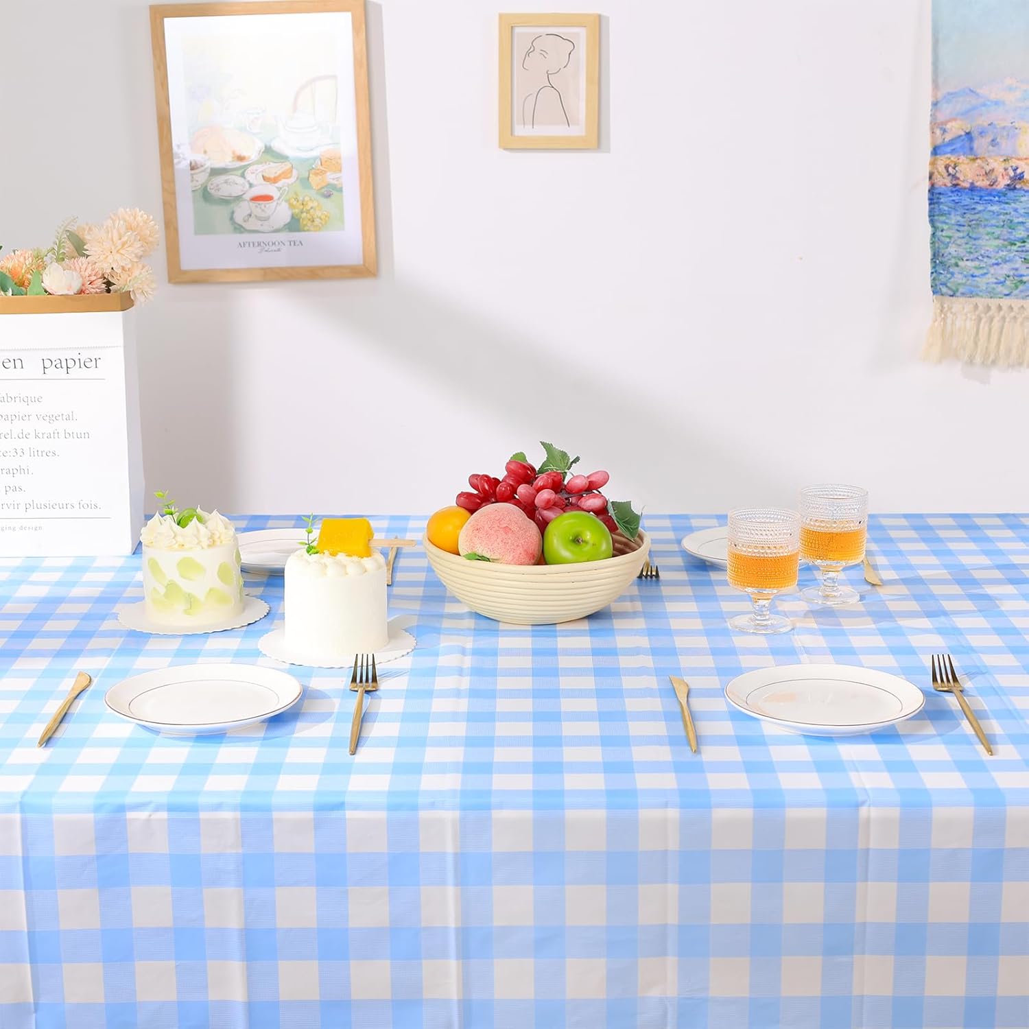 VAIPI Disposable Tablecloths - 12 Pack Pastel Plaid Gingham for Easter Parties | 108 x 54 Inch