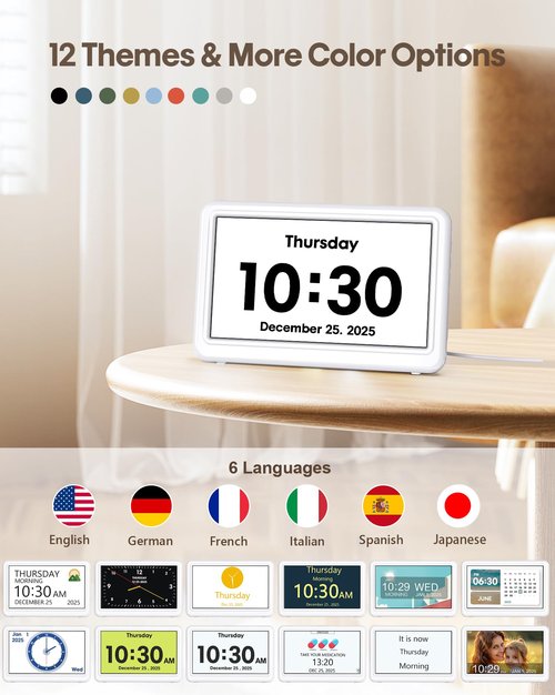 Digital Clock with Date and Week for Seniors, Alzheimer's Dementia Clock with 20 Alarms and 6 Medicine Reminders, Large Font Digital Calendar Alarm Clock for Vision Impaired, White (Ac Powered)