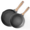 JEETEE Nonstick Frying Pans Set, Skillets Set 2 Pcs, 8" 10" Granite Non-Stick Frying pan, Nonstick Omelette Skillet with Soft Touch Handle, Grey