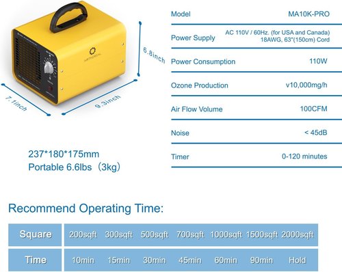 Airthereal MA10K-PRO Ozone Generator - High Capacity Odor Eliminator for 3500+ Sq Ft | Yellow Home Ionizer