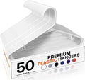 HOUSE DAY White Plastic Hangers - Durable 50 Pack with Built-in Hooks | Space-Saving Closet Solution