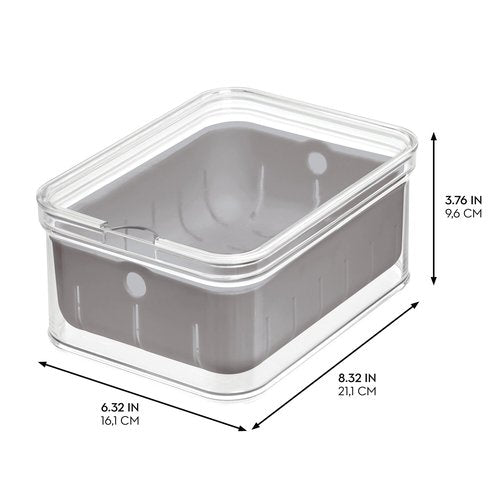 iDesign Small Fridge Berry Bin with Removable Colander Basket and Lid - Set of 6 - Clear/Gray