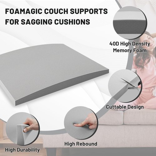 Foamagic Couch Cushion Support, Sofa Cushion Support for Sagging Couch Seat, Couch Replacement Insert, 20"x20"x2", High Density Foam Furniture Seat Sagging Repair, Trapezoid 40D, Grey Set of 3