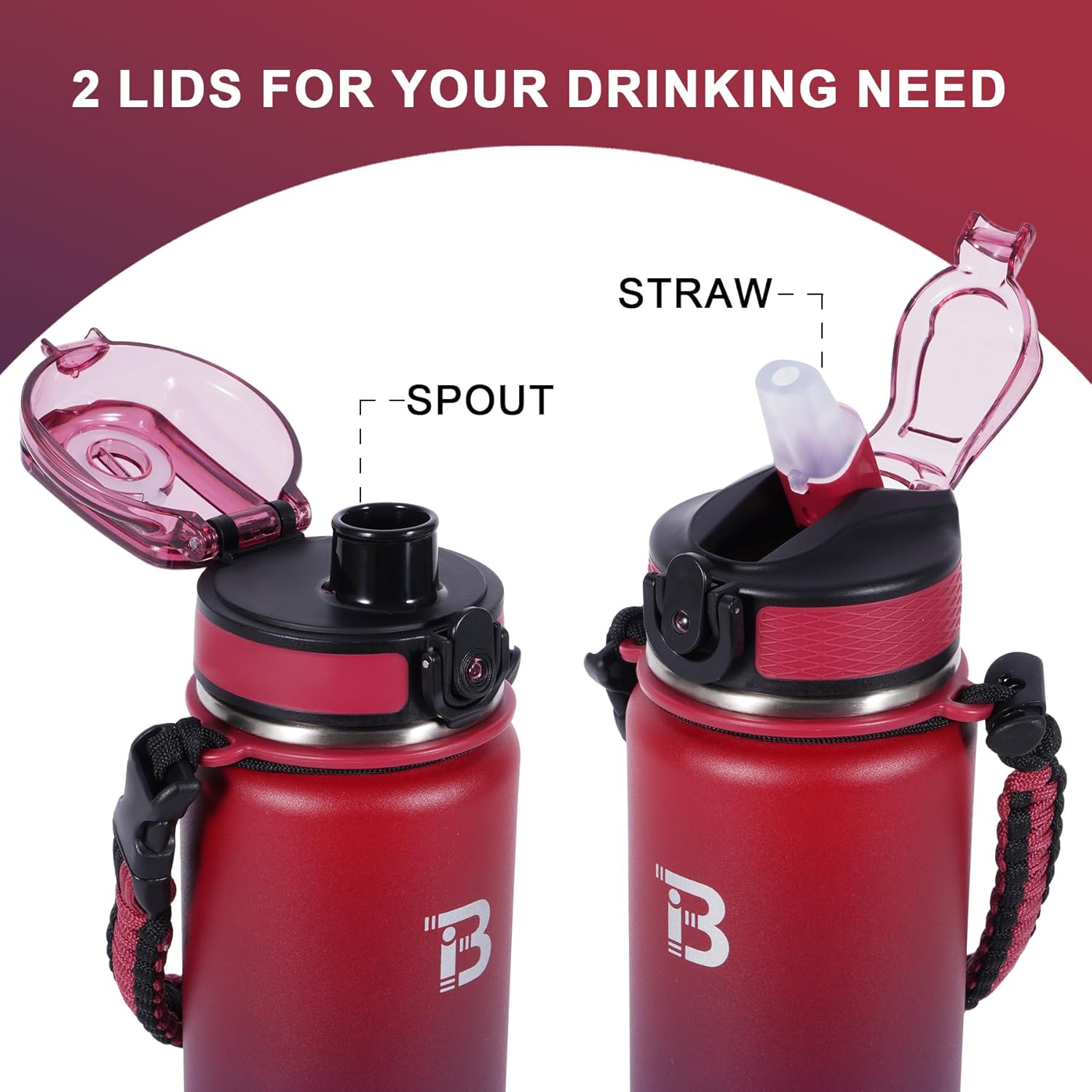 Skiennix 32oz Insulated Water Bottle - Double Wall Stainless Steel with Straw Lid & Paracord Handle