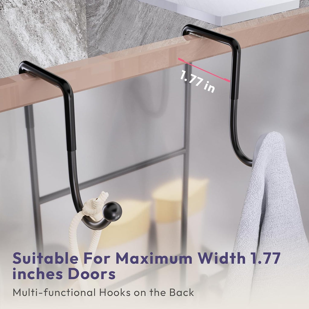SWTYMIKI Over The Door Shower Caddy - Double Soap Holder & 16 Hooks | No Drilling Bathroom Organizer, Black