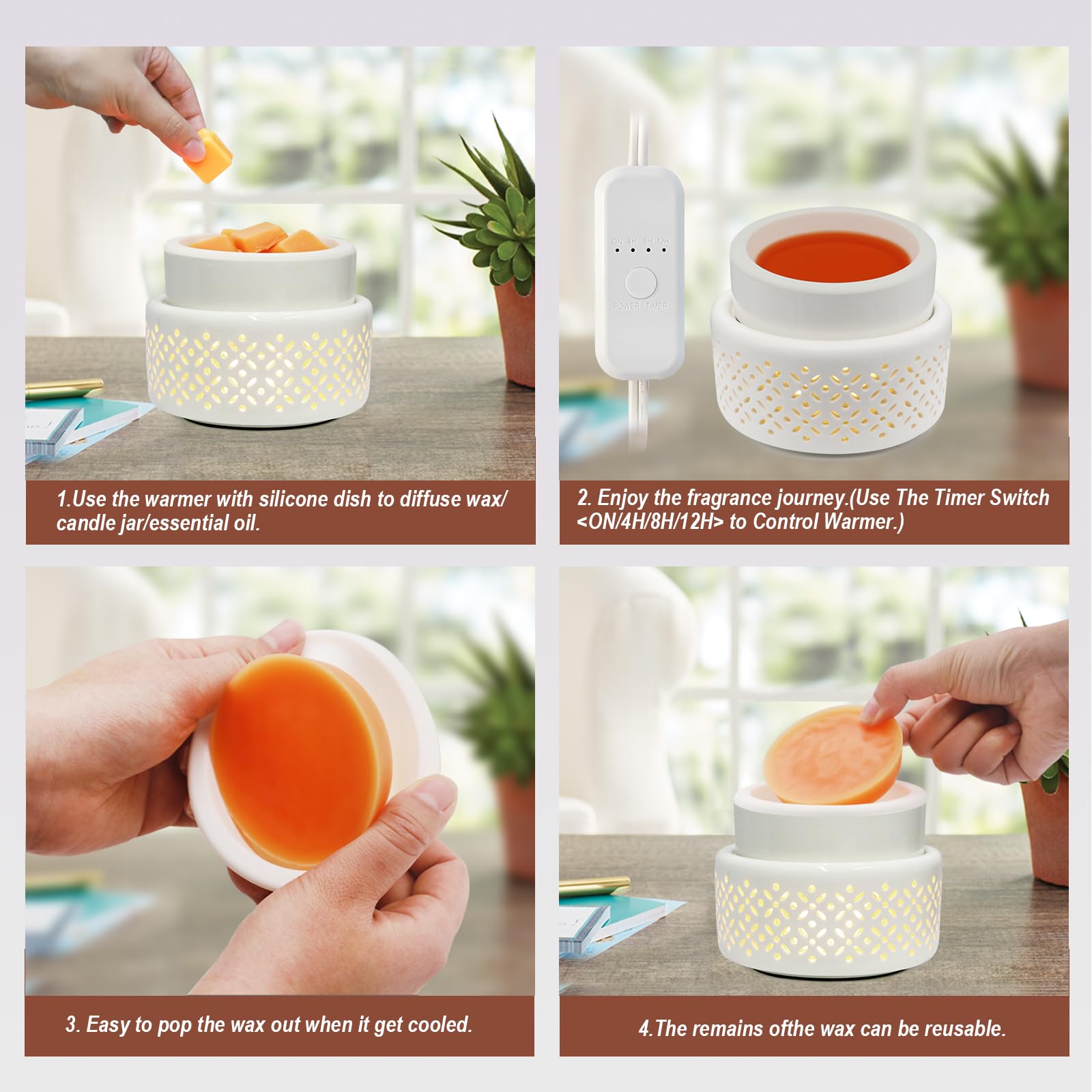 VICTORIA AROMA Cearmic Wax Melt Warmer with Timer - Candle Melter with Silicone Liner Electric Wax Warmer for Scented Wax, Fragrance Oil Burner for Home, Office, Bedroom Decor, and Gifts