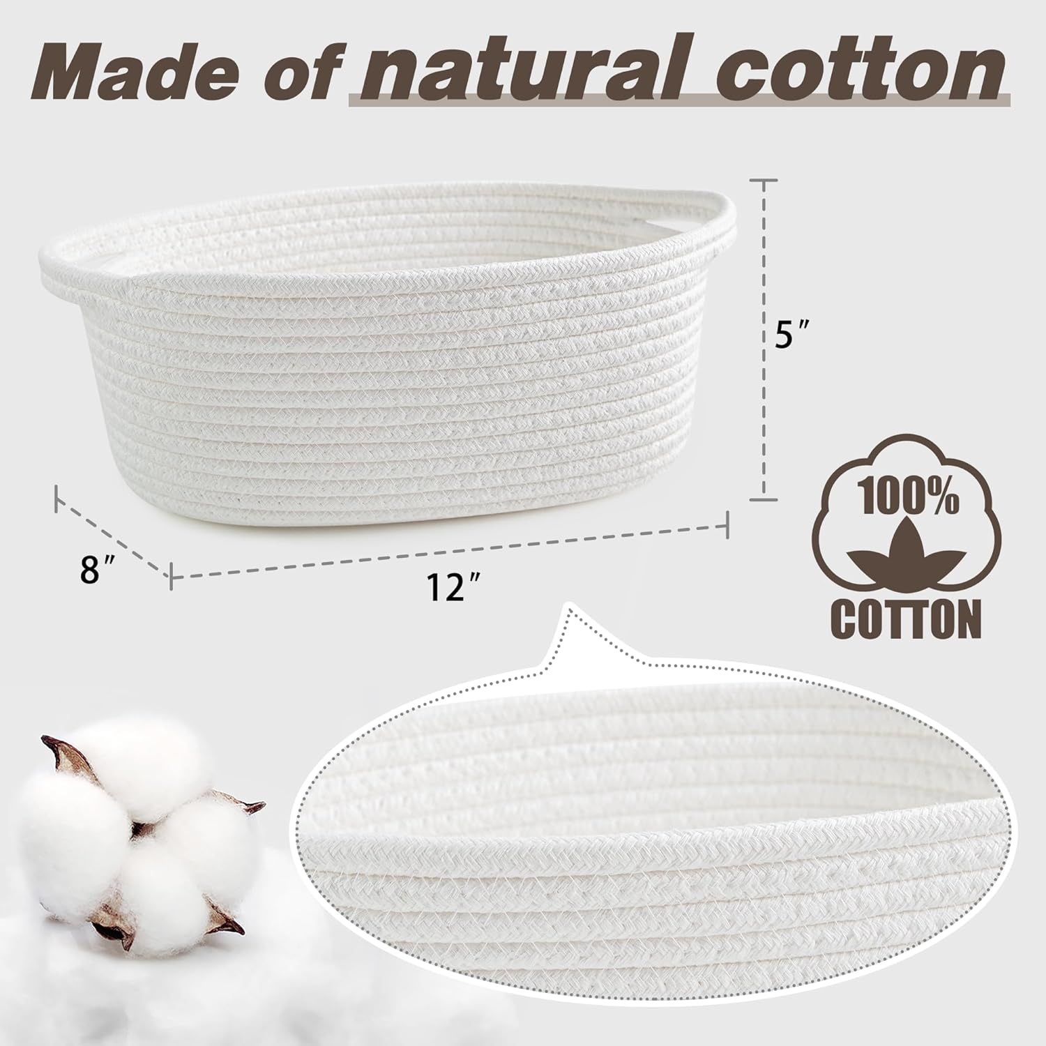 Yeeeasy Small Woven Basket - Cute Gift Basket with Ribbons | 12"x8"x5" White Storage for Toys