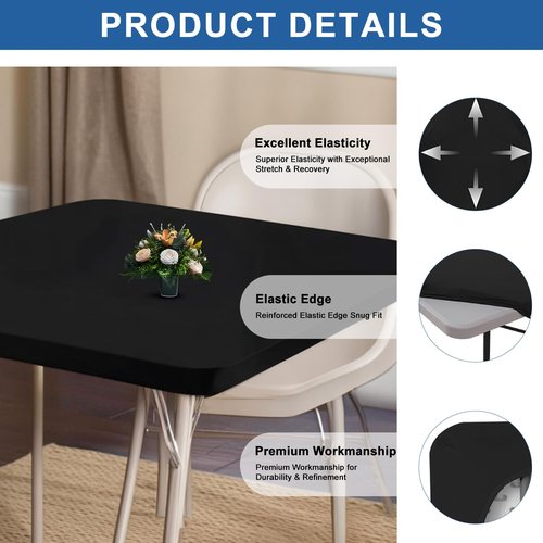 NALVXIN, 2 Packs, Fitted Tablecloth Black Card Elastic Spandex Table Cover-Small Stretch Folding Table Cloths for Kitchen Dining Picnic Patio Outdoor Party (Black, 34in*34in(Square))
