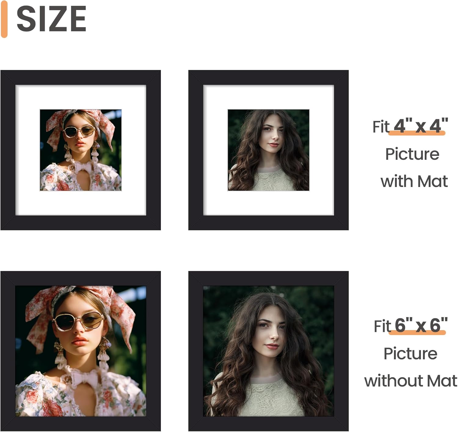 Upsimples 6x6 Picture Frame - Display 4x4 Photos with Mat or 6x6 Without | Black Wall Hanging Frame, 1 Pack