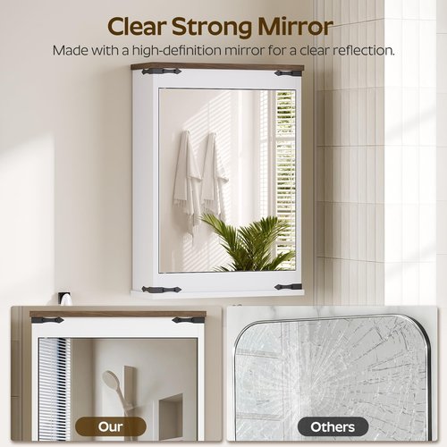 YATINEY Bathroom Medicine Cabinet with Mirror, Bathroom Mirror with Storage, Wall Storage Cabinet, with Single Mirror Door and 2 Shelves, for Laundry Room, Kitchen, Living Room, White