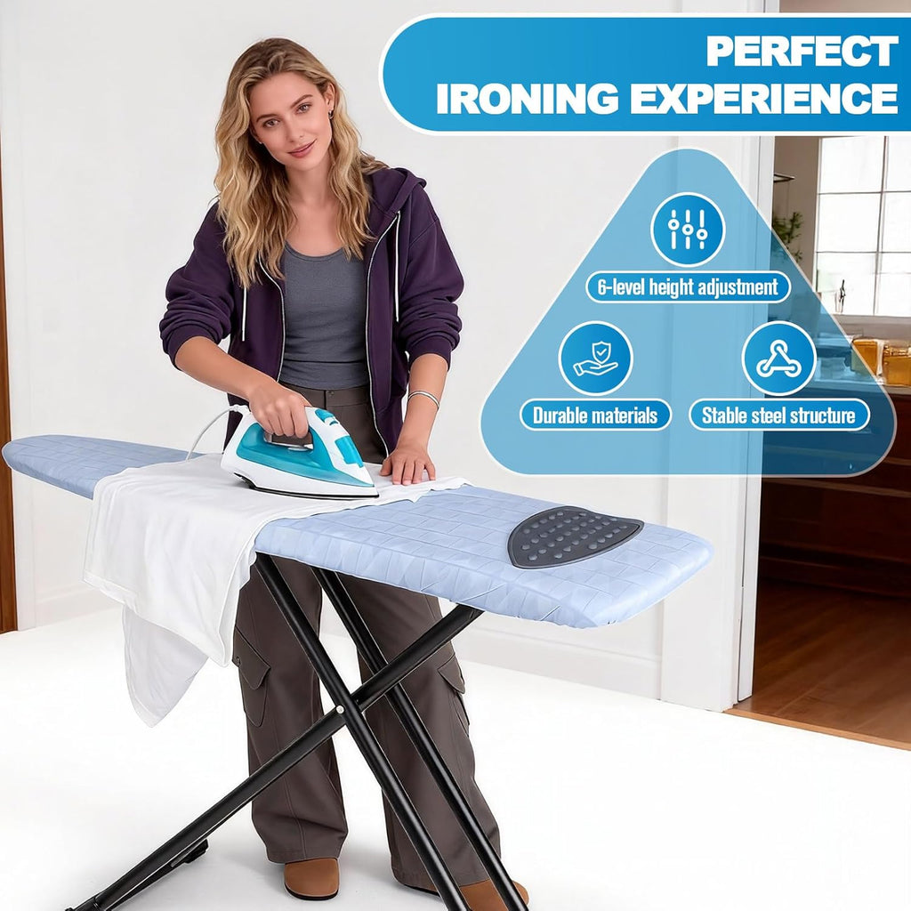 Skiennix Ironing Board - Heavy Metal Frame with Silicone Iron Mat | Foldable & Adjustable, 13x43in