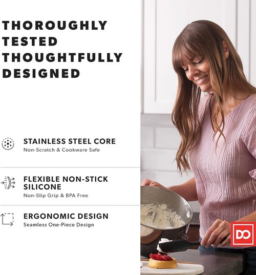DI ORO Silicone Spatula Set | Heat-Resistant 600°F Rubber Kitchen Spatulas - BPA Free & Dishwasher Safe (3pc, Black)