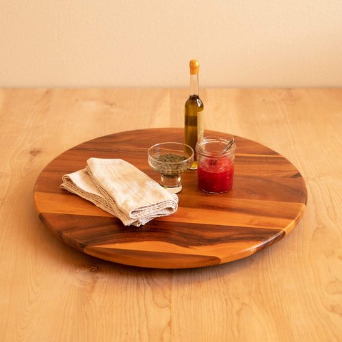 Villa Acacia Lazy Susan - 22 Inch Round Wooden Turntable Organizer for Table, Cabinet or Pantry - Kitchen Essentials for Serving & Storage