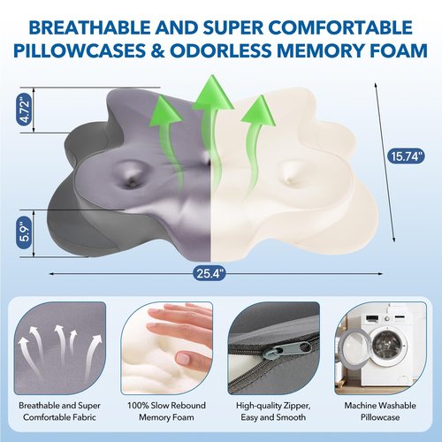Cervical Pillow for Neck Pain Relief, Ergonomic Memory Foam Pillow with Ice Silk Pillowcase, Adjustable Contour Neck Support Pillow for Side Back Stomach Sleepers