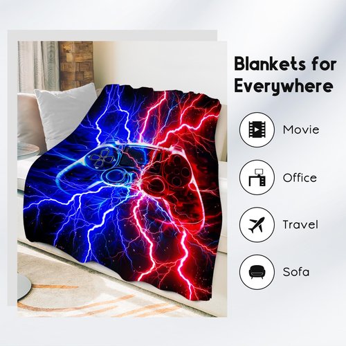 Gaming Blanket for Boys, Gamer Gifts for Kids, Teens Boys Throw Blanket with Lightning Print, Warm Fleece Throw for Game Lovers, 40"x50"