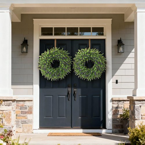 Artificial Lavender & Eucalyptus Wreath - 26" UV Resistant Faux Greenery for Front Door & Outdoor Decor