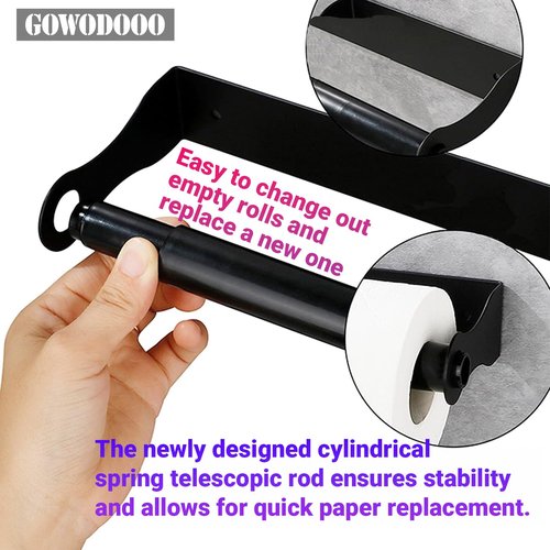 GOWODOOO Paper Towel Holder Under Cabinet,Paper Towel Holder,SUS304 Stainless Steel Alloy Kitchen Towel Holders,Self Adhesive Kitchen Roll Holder for Kitchen,Living Room,Bathroom(Matte Black)
