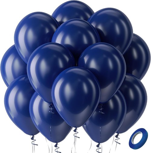 Bezente Navy Blue Latex Balloons - 100 Pack of 12-Inch Round Helium Balloons for Weddings & Parties